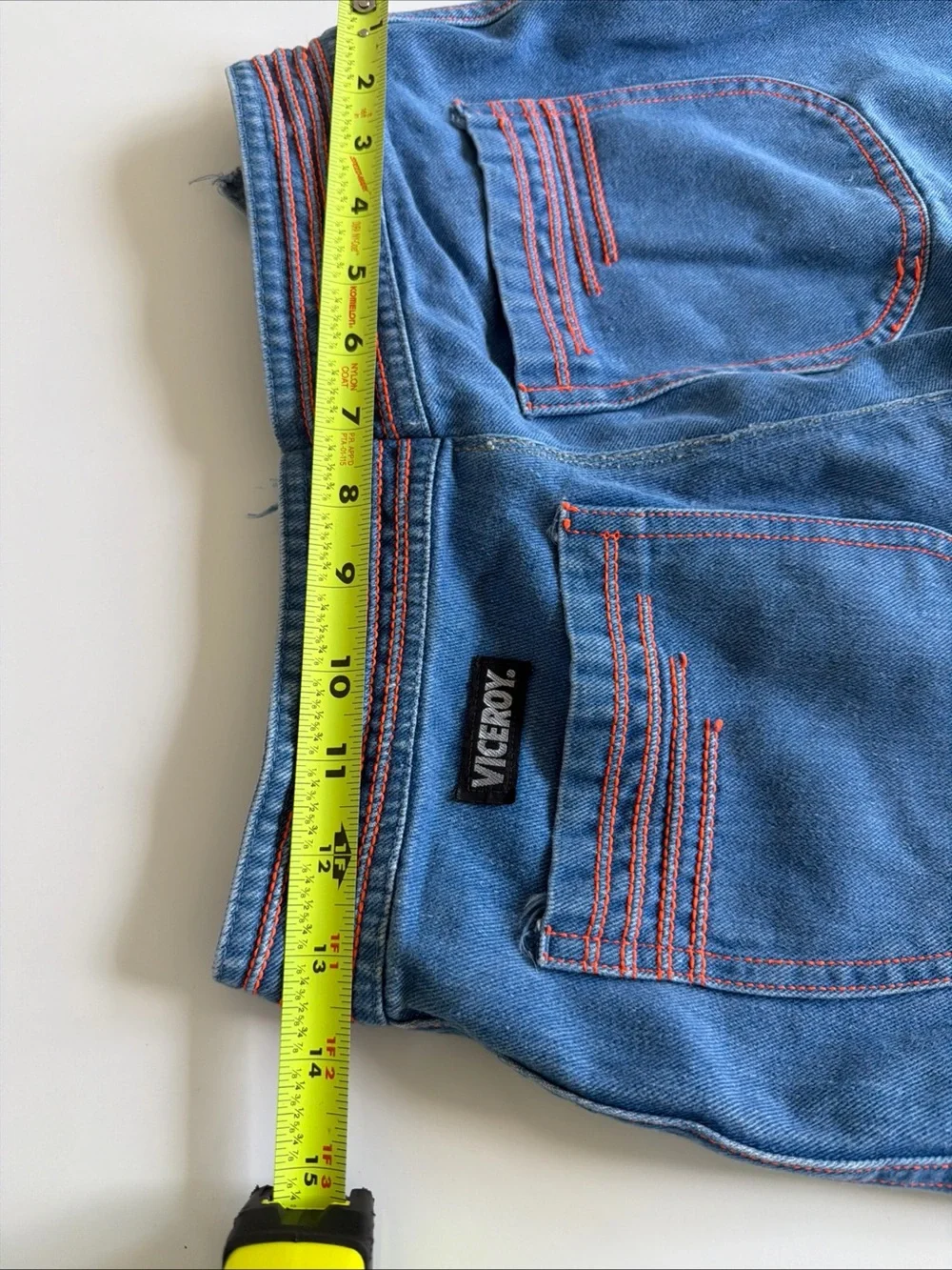 Vtg Viceroy Bell Bottom Jeans Womens Wide Leg Flare Orange Contrast Stitch Denim